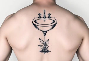 bathroom sink on tile floor with lily coming up out of the floor tattoo idea
