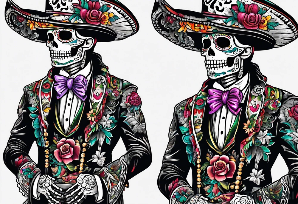 Mexico day of dead  man standing
 skeleton tattoo idea