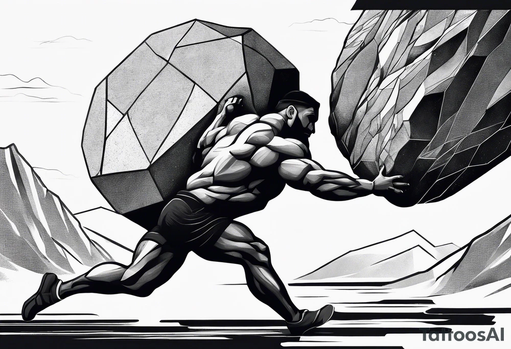 Sisyphus pushing the rock in minimalist stlye tattoo idea using geometric shapes tattoo idea