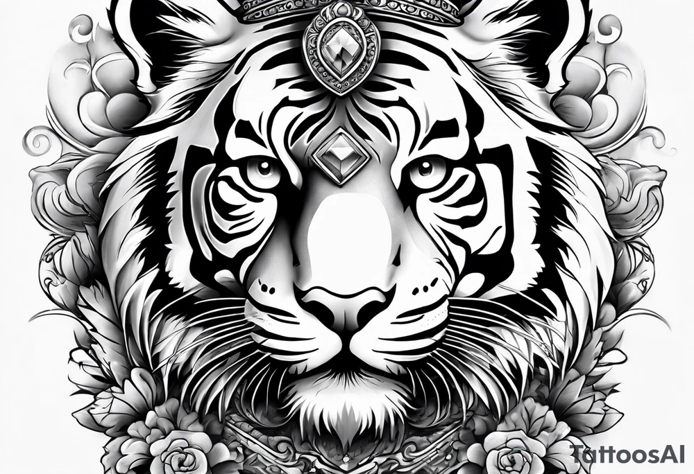 Full right arm sleeve a tiger at the top with a crown and third eye underneath a large hour glass with a brain and heart inside of it tattoo idea