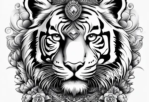 Full right arm sleeve a tiger at the top with a crown and third eye underneath a large hour glass with a brain and heart inside of it tattoo idea