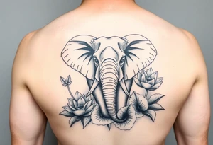 fierce elephant emerging through blooming lotus flowers in mist tattoo idea
