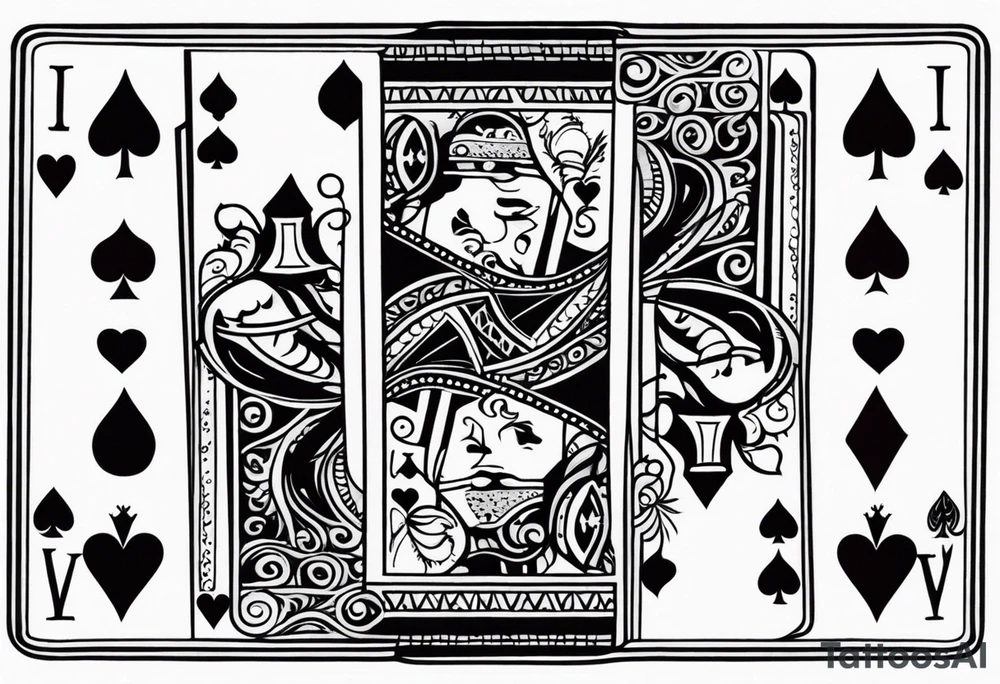 one playing card with both queen of hearts and king of spades in extreme minimalistic style tattoo idea