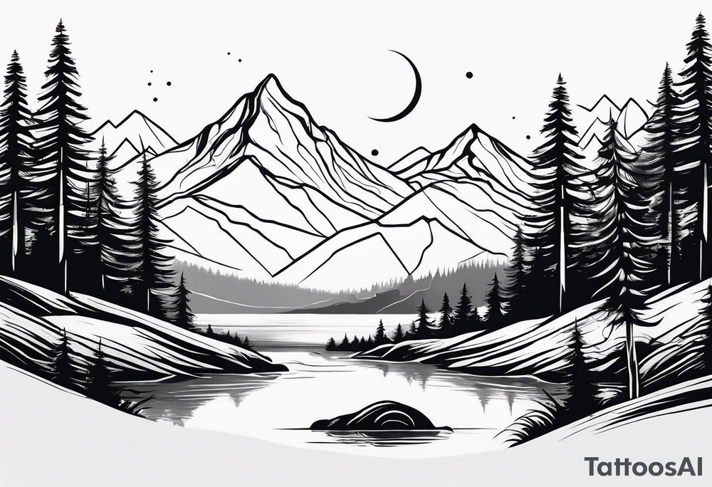minimalistic mountain scene tattoo idea