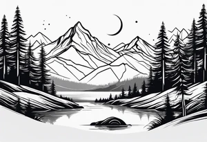 minimalistic mountain scene tattoo idea