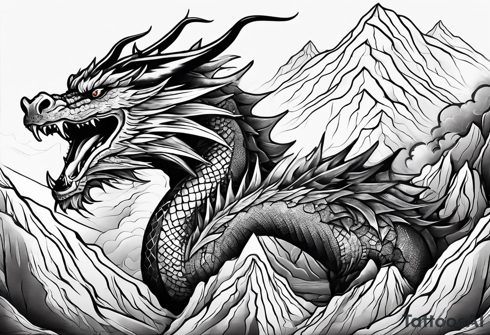 dragon on a moutain tattoo idea
