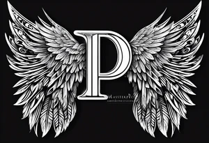Letter P with angle wings , small size for hip tattoo idea