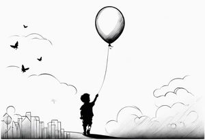 little boy with a balloon flying towards the sky with hopscotch games tattoo idea