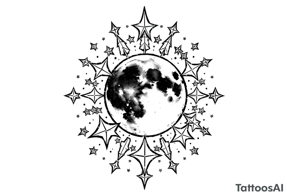 1x10^23 surrounded by cascade of stars and moon tattoo idea