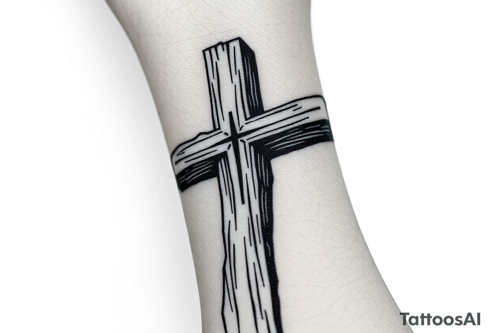 a wooden 12kv pole. Make the pole a cross that has a hidden resemblance to god. tattoo idea