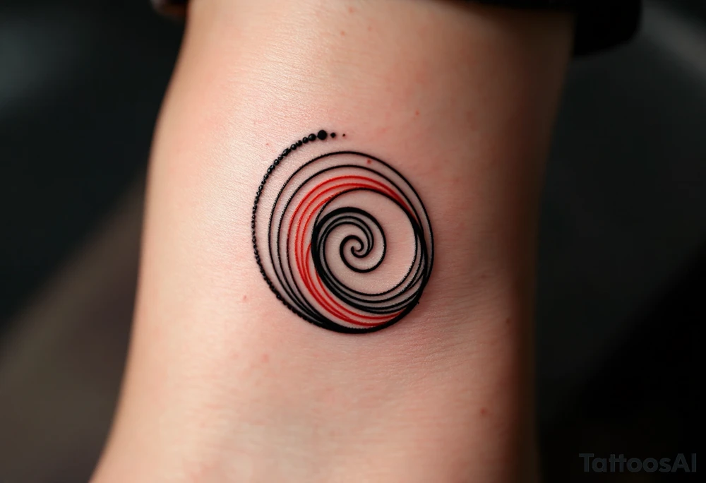 A delicate black spiral fading into fine red lines, symbolizing personal growth and passion. tattoo idea