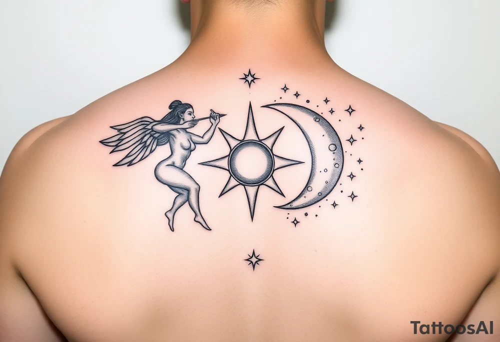 Gemini, sagittarius, sun and moon, with stars and sparkles tattoo idea
