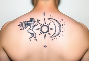Gemini, sagittarius, sun and moon, with stars and sparkles tattoo idea
