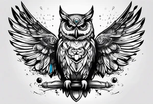owl with a rocket launch inside the belly tattoo idea
