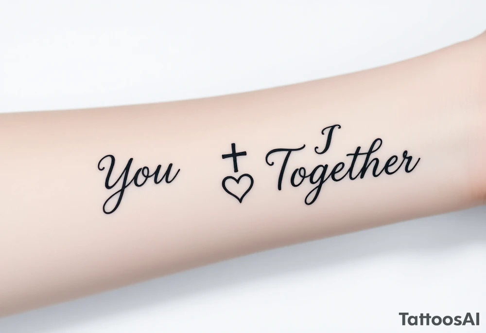 "You and I Together" with a cross and a heart tattoo idea