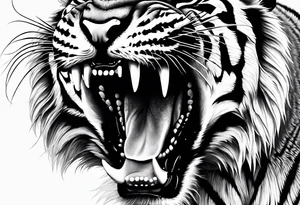 Photo Realism, highly detailed, Fierce tiger roaring tattoo idea
