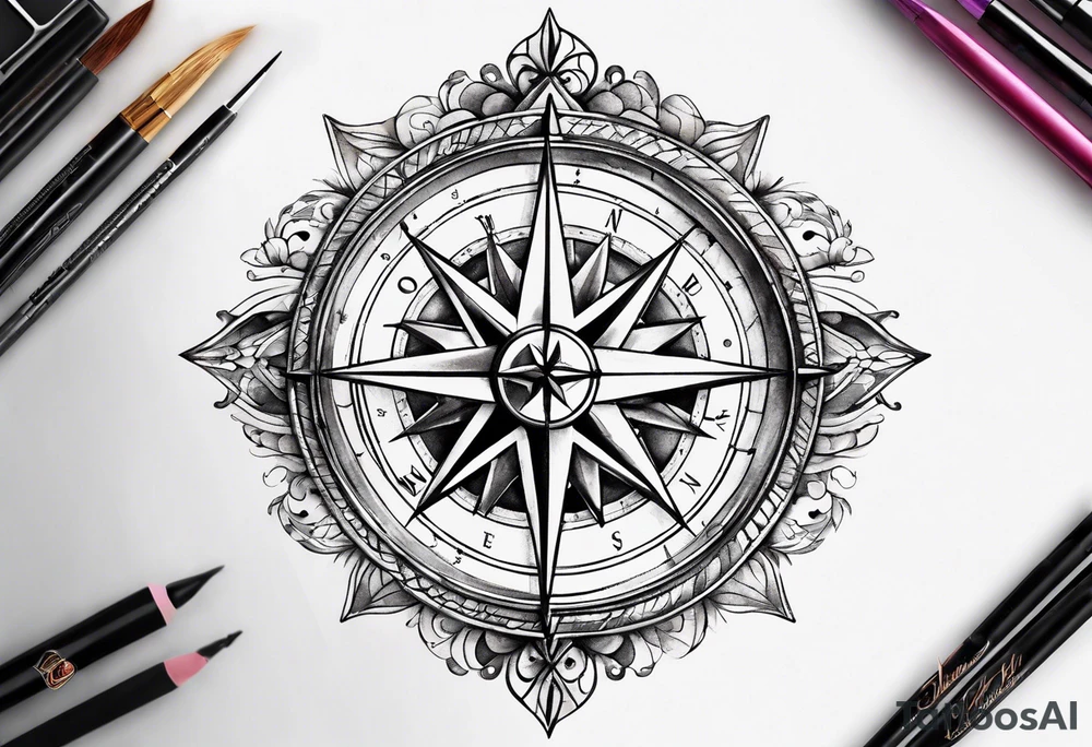 Feminine compass tattoo idea
