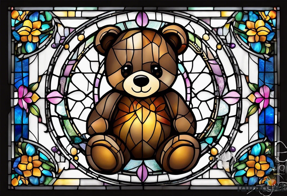Teddy bear stained glass tattoo idea