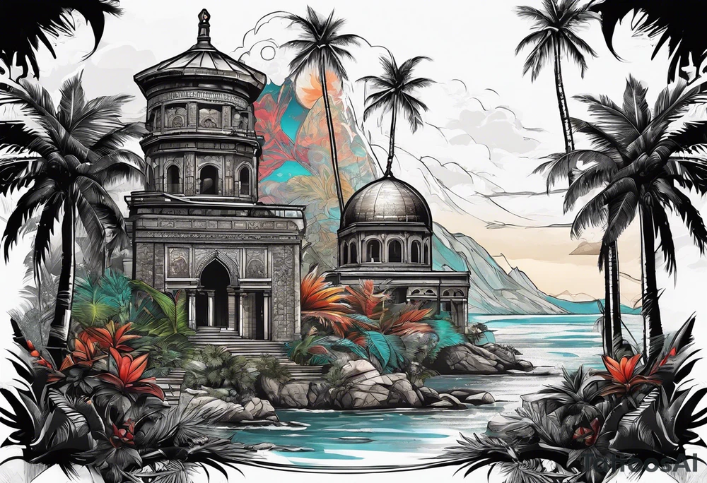 assassins creed with palm trees tattoo idea