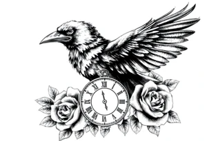 raven,roses,clock. tattoo idea