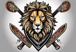skis crossed in x with a shield in front of them and a lion on the shield tattoo idea