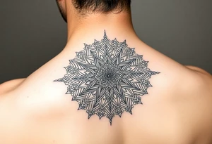 intricate mandala with sacred geometry and cosmic elements tattoo idea