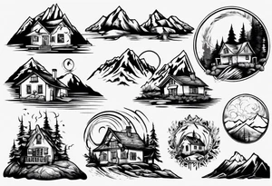 house on mountain tattoo idea