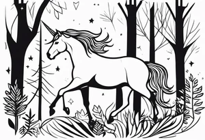 Unicorn in forest – Walking through an enchanted woodland. tattoo idea