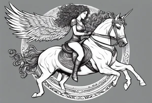 valkyrie curly hair princess riding pegasus half sleeve arm tattoo idea