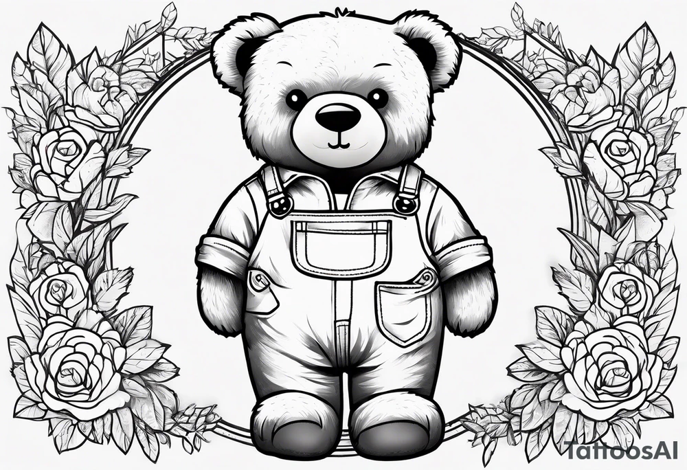standing teddy bear in overalls tattoo idea