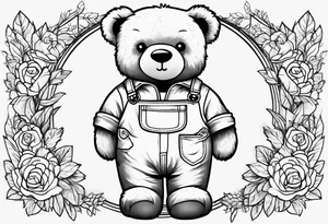 standing teddy bear in overalls tattoo idea