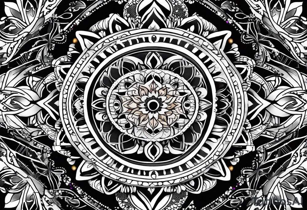 Mandala tattoo that incorporates music tattoo idea