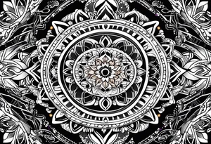Mandala tattoo that incorporates music tattoo idea