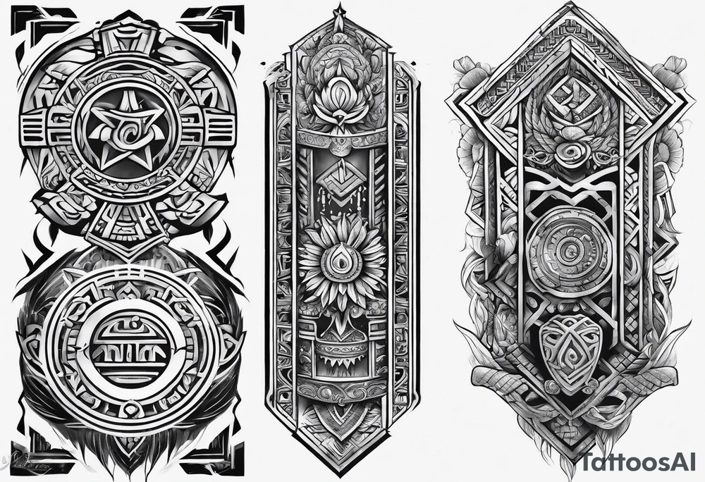 mayan rune sleeve tattoo idea