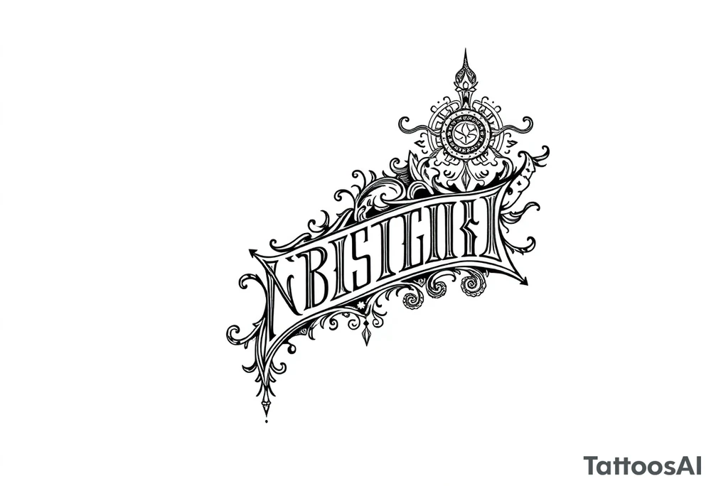 long ornament shaman style mytical with ancient rhyme letters tattoo idea