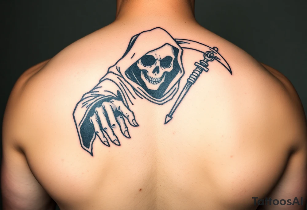 Simple grim reaper with his hand reached out to hold tattoo idea