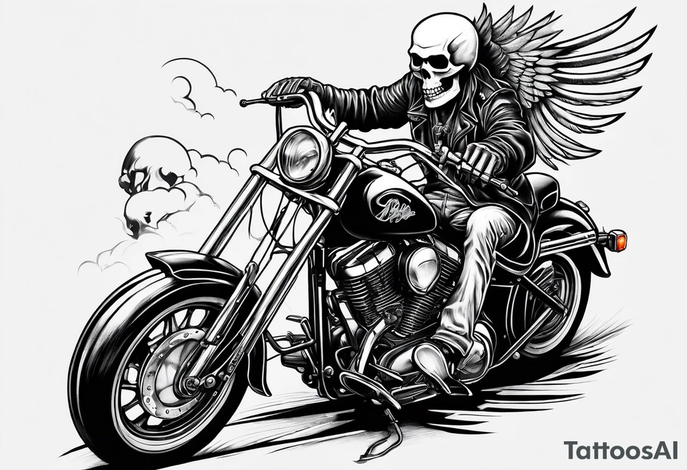 A skeleton riding a Harley motorbike also throwing a bomb tattoo idea