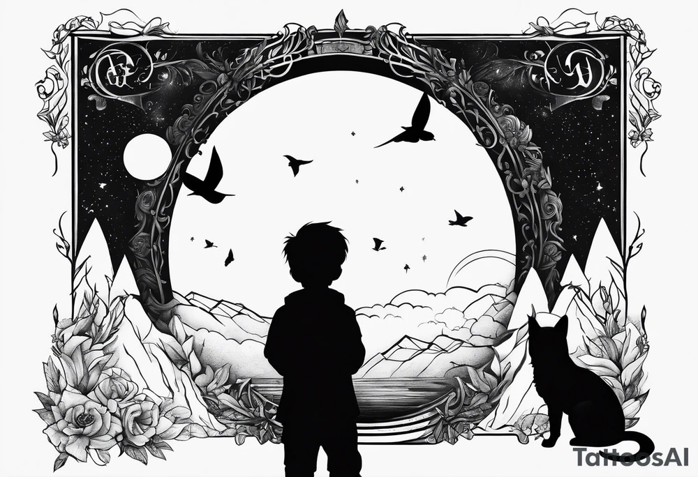 literary tattoo with the little prince, divergent, the hunger games and harry potter tattoo idea