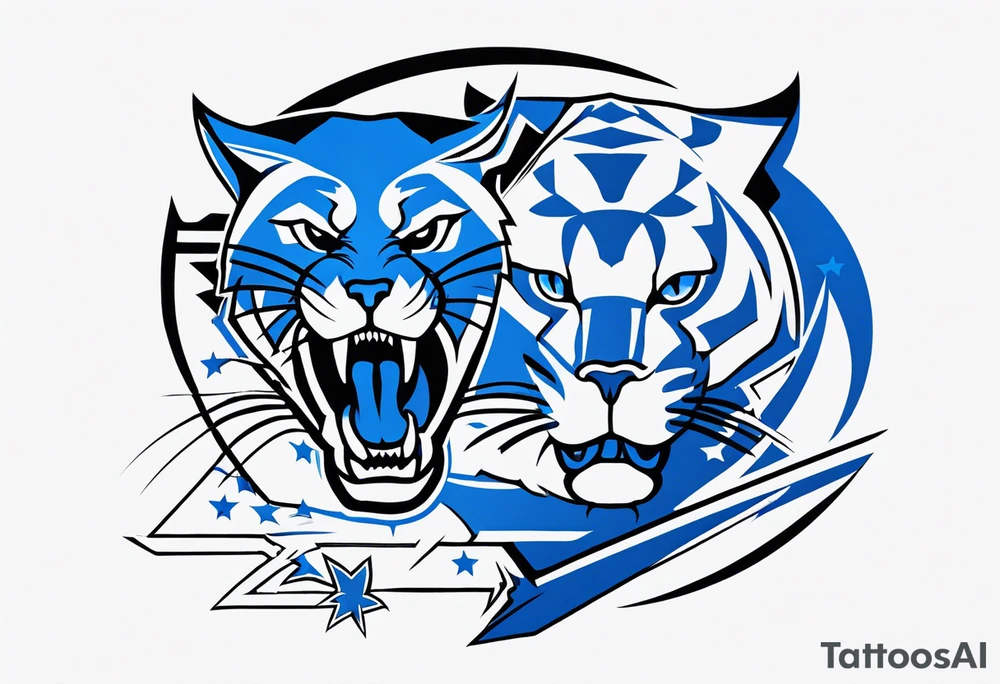 unique blue wildcat attire showing players morphing into jfootball game night tattoo idea