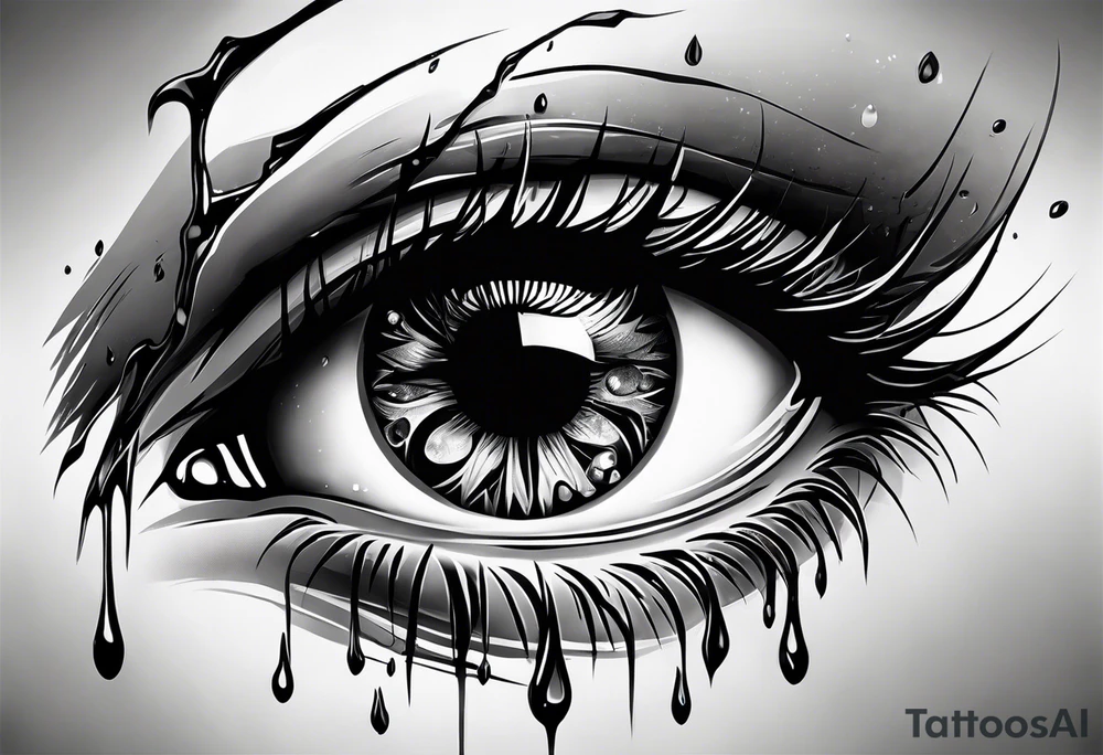 Realistic eye crying tears of tragedy death and betrayal tattoo idea