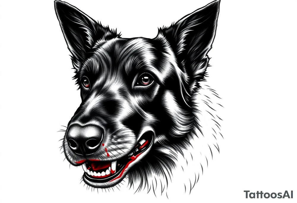 Belgian black sheepdog with a bloody mouth. tattoo idea