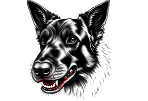 Belgian black sheepdog with a bloody mouth. tattoo idea