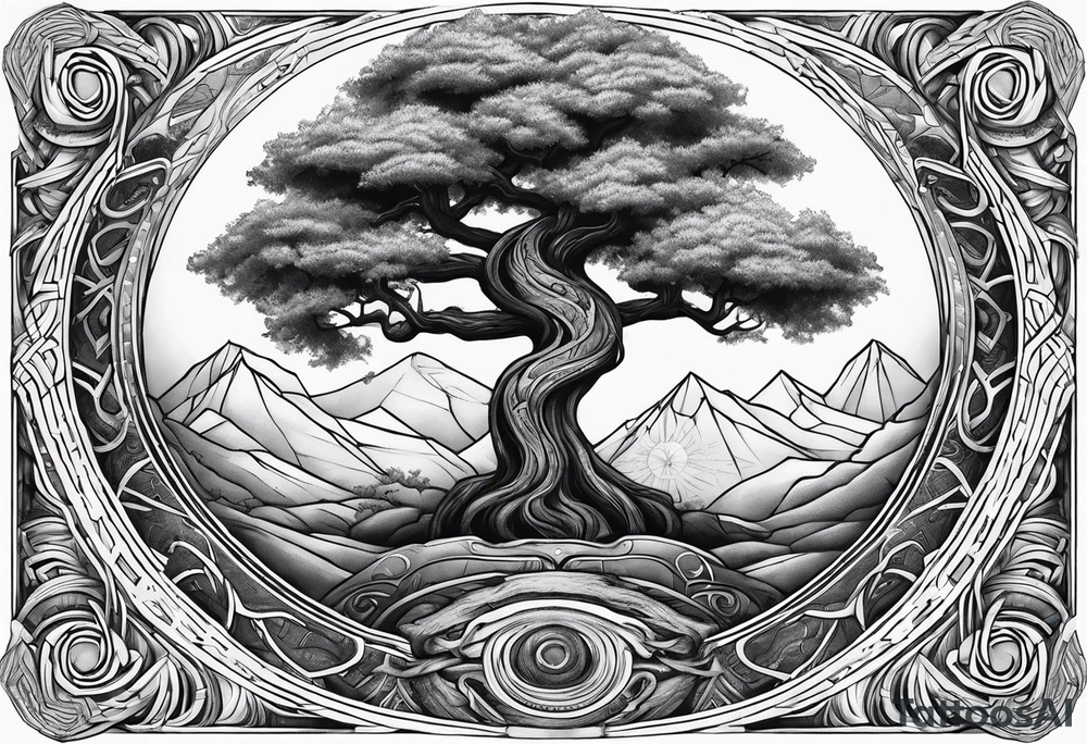 norse mythology world serpent wrap around giant tree tattoo design tattoo idea