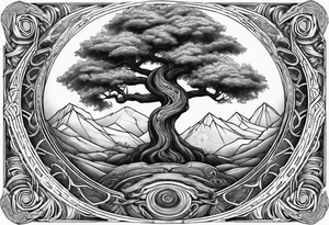 norse mythology world serpent wrap around giant tree tattoo design tattoo idea
