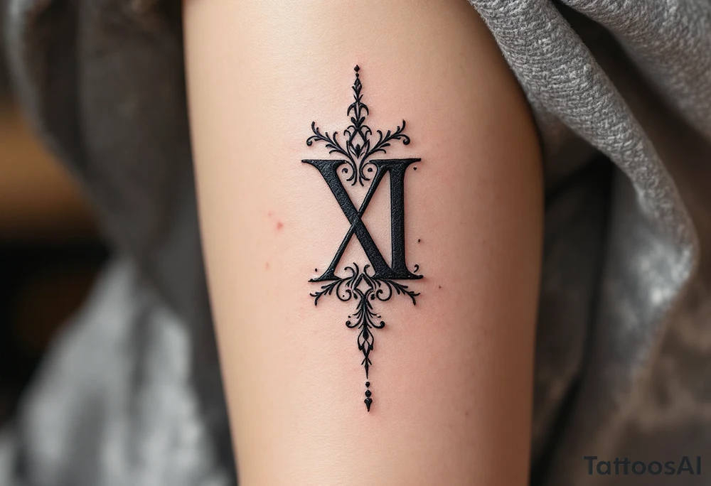 Elegant XXI.XI.MMXII in dark gray ink styled with subtle shadowing for a stone-carved effect. tattoo idea