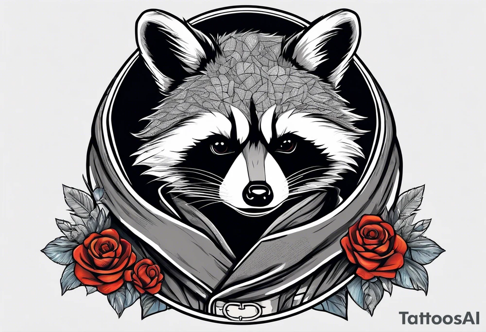 raccoon wearing a Superman hoodie tattoo idea