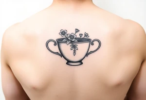 Dainty tea cup with small flowers tattoo idea