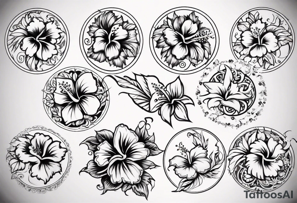 Round ornament hibiscus tattoo idea