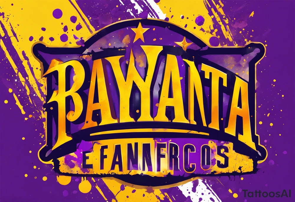 san Francisco 49er logo with team color splatter only behind this symbol  with an additional Kobe Bryant logo in purple and yellow with purple and gold paint splatter only behind Kobe logo with small portion of Kobe logo hidden underneath the San Francisco logo tattoo idea