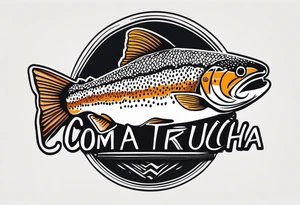 A small tattoo with a shaded trout and text that says, 'Como la trucha...' drawn with fine lines." tattoo idea